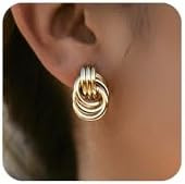 Gold Plated Chunky Gold Earrings for WomenKnot Link Circle Statement Drop Dangle Earrings Studs T... | Amazon (US)