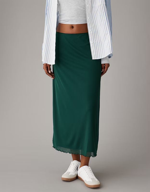 AE High-Waisted Mini Mesh Midi Skirt | American Eagle Outfitters (US & CA)