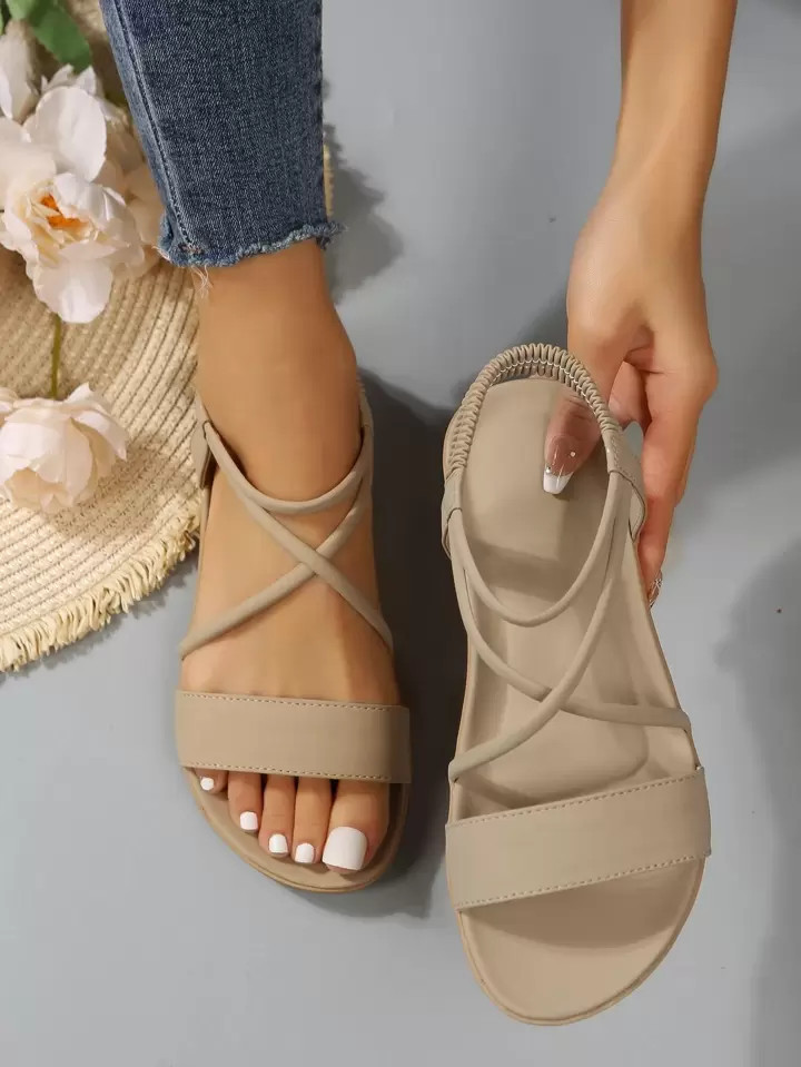 Fashionable Outdoors Comfy Sandals For Women, Criss Cross Plain Artificial Leather Open Toe Ankle... | SHEIN