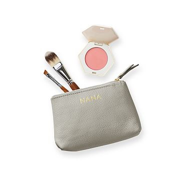 Handwritten Leather Cosmetic Pouch, Grey | Mark and Graham