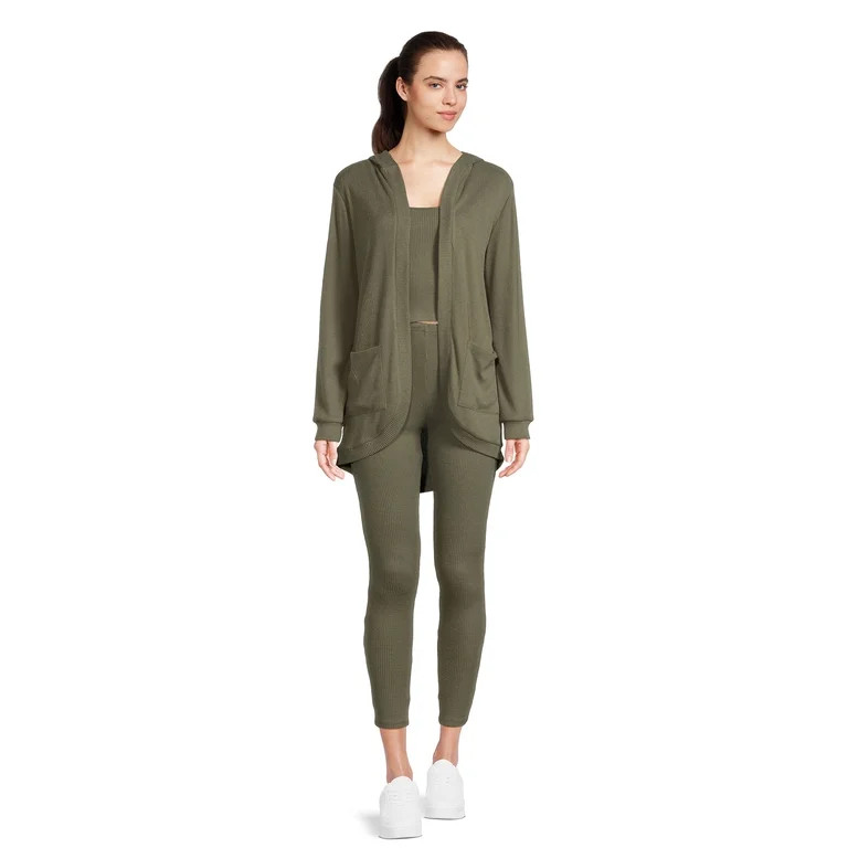 No Boundaries Juniors Cocoon Cardigan, Cami, and Leggings Outfit, 3-Piece Set, Sixes XS-3XL | Walmart (US)