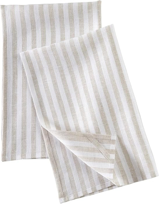 Solino Home Natural and White Linen Kitchen Towels Set of 2-100% Pure Linen Amalfi Stripe Kitchen... | Amazon (US)