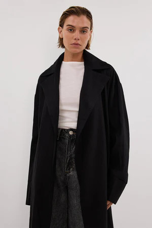 JOSEPHINA BLACK LINEN BLEND TRENCH COAT | DISSH
