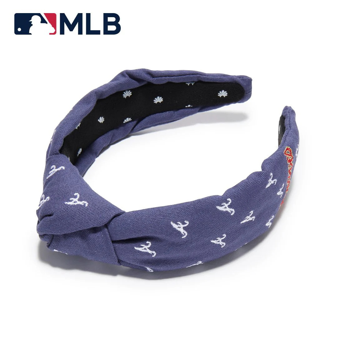ATLANTA BRAVES LELE X MLB NAVY EMBROIDERED KNOTTED HEADBAND | LELE SADOUGHI