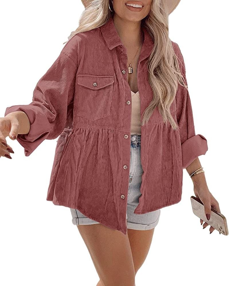 Oversized Babydoll Shacket Long Sleeve Button Down Shirts Cas... | Amazon (US)