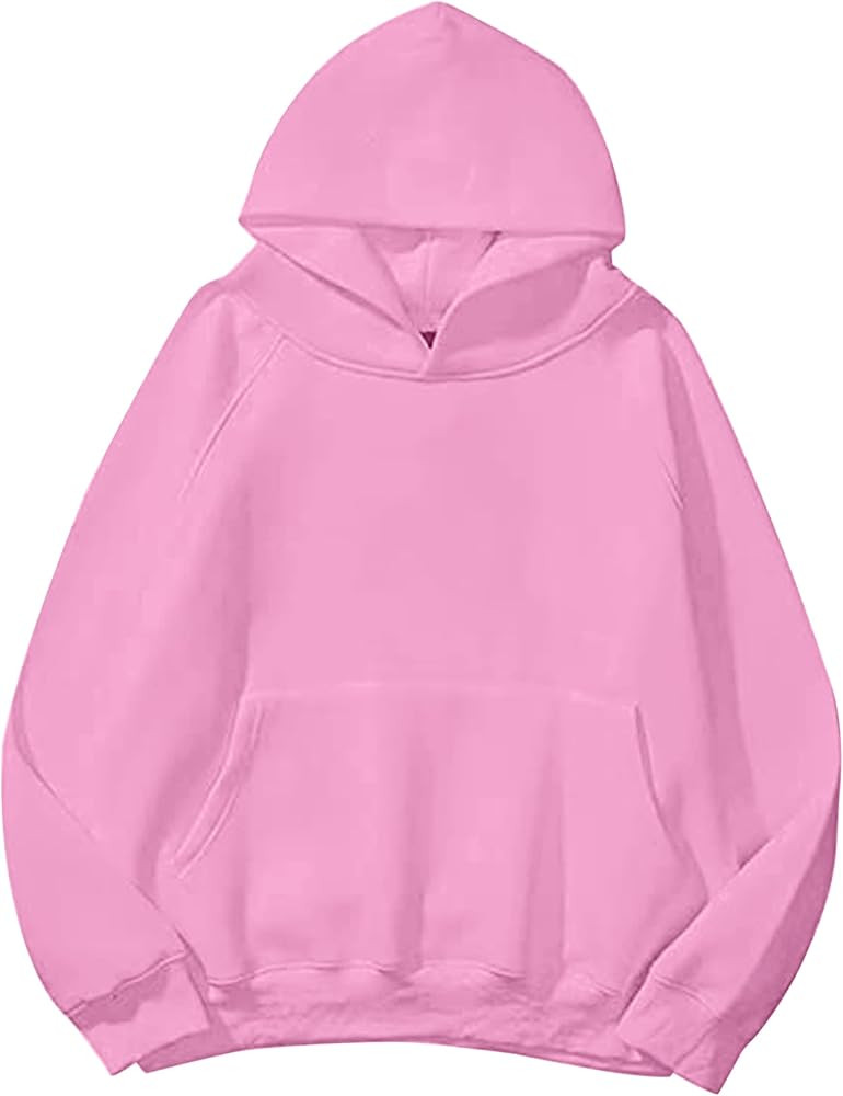 Lauweion Women Solid Basic Fleece Letter Loose Hoodie Sweatshirt Long Sleeve Kangaroo Pocket Drop... | Amazon (US)