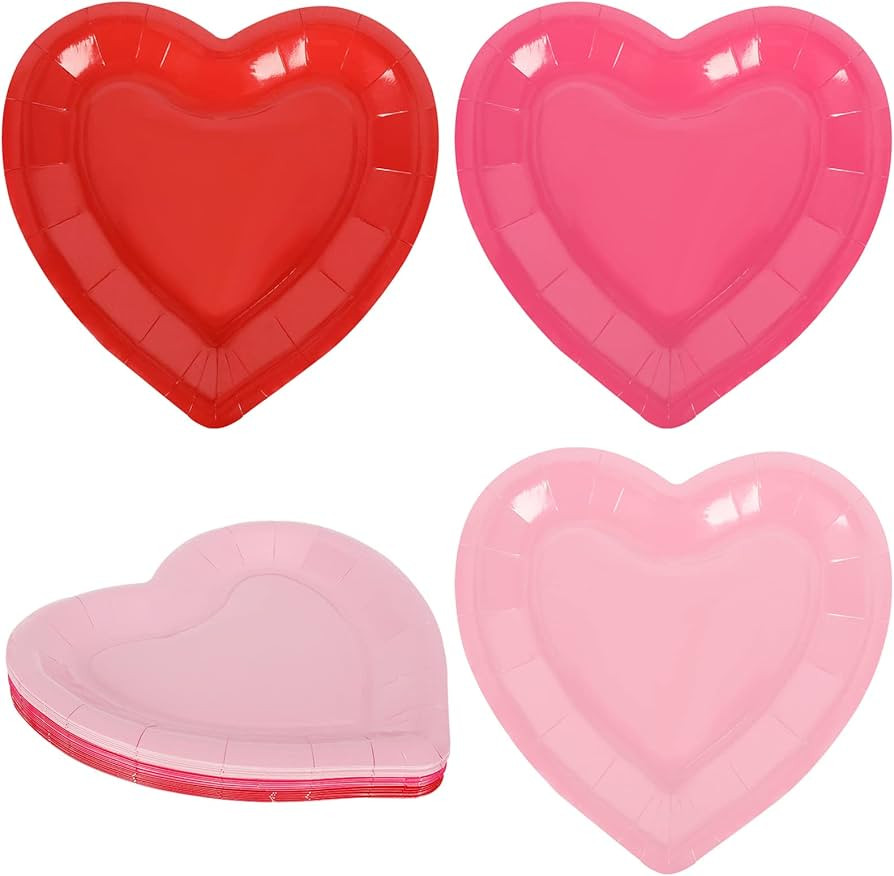 Whaline Valentine's Day Paper Plates Heart Shaped Disposable Plates Red Pink Heart Decorative Tab... | Amazon (US)