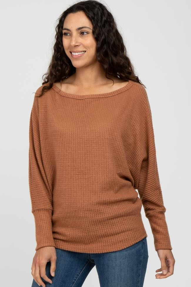 Camel Waffle Knit Dolman Sleeve Top | PinkBlush Maternity