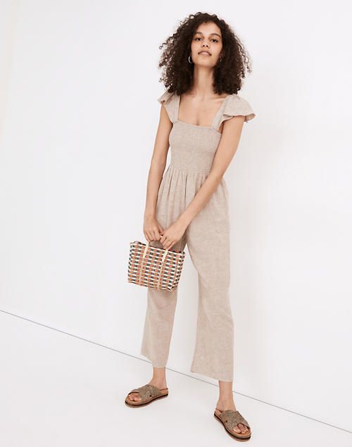 Linen-Blend Lucie Smocked Wide-Leg Jumpsuit | Madewell