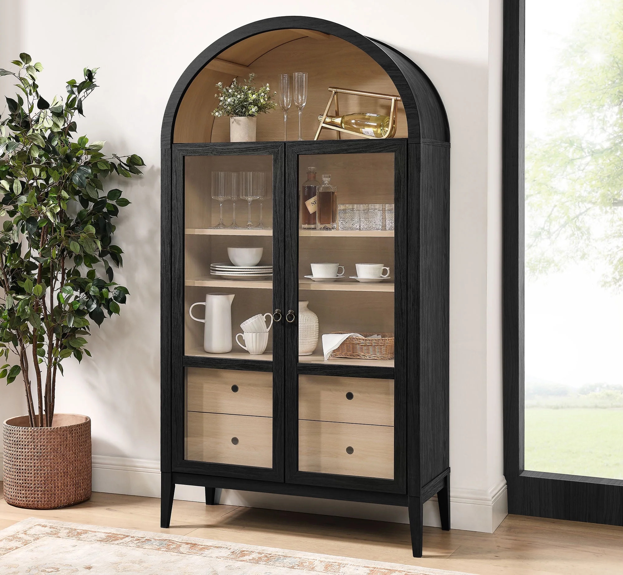 Modway Nolan 74" Tall Arched Storage Display Cabinet in Black Oak | Walmart (US)