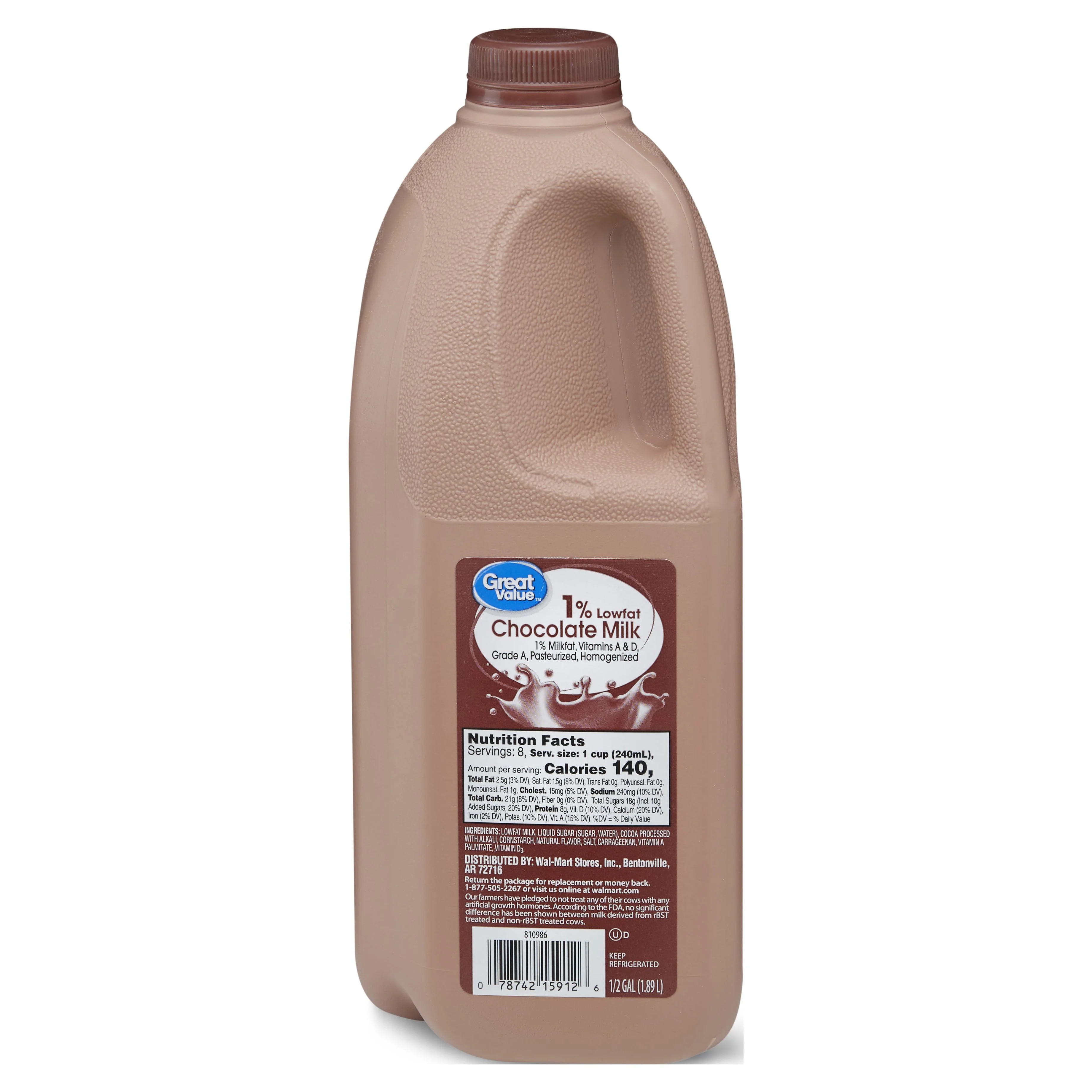 Great Value 1% Low-fat Chocolate Milk Half Gallon, Plastic, Jug, 64 Fl Oz | Walmart (US)