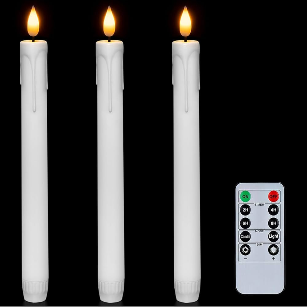 Homemory 3 Pcs Flameless Taper Candles with Remote Timer Dimmer, 9.6" White Flickering Candlestic... | Amazon (US)