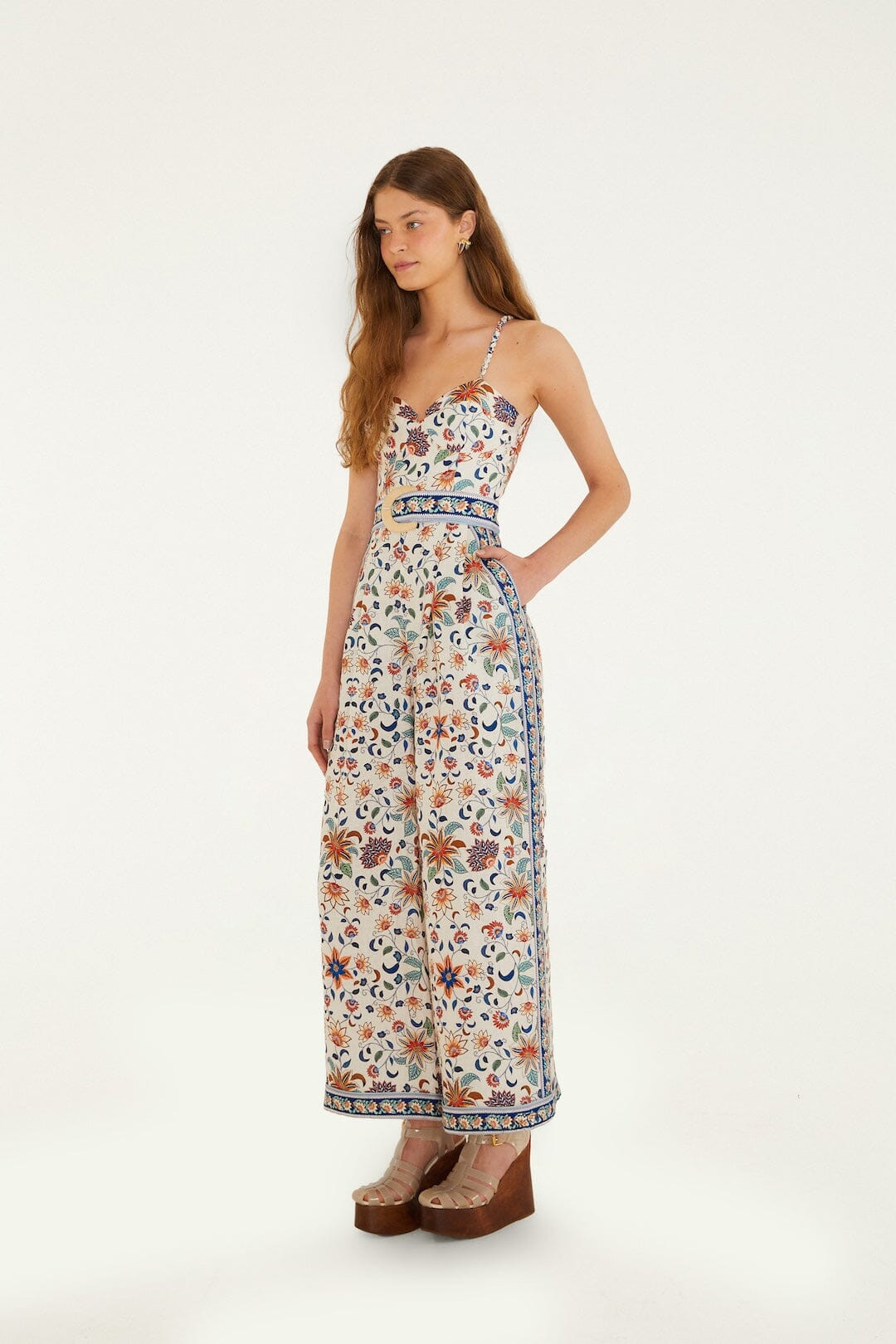 Soft Pink Floral Delhi Tapestry Belted Jumpsuit | FARM Rio | FarmRio (US)