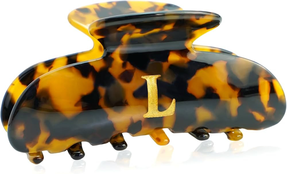 Acrylic Letter Hair Clips for Women - Tortoise Shell Monogram Hair Claw Alphabet Large Hair Clip,... | Amazon (US)