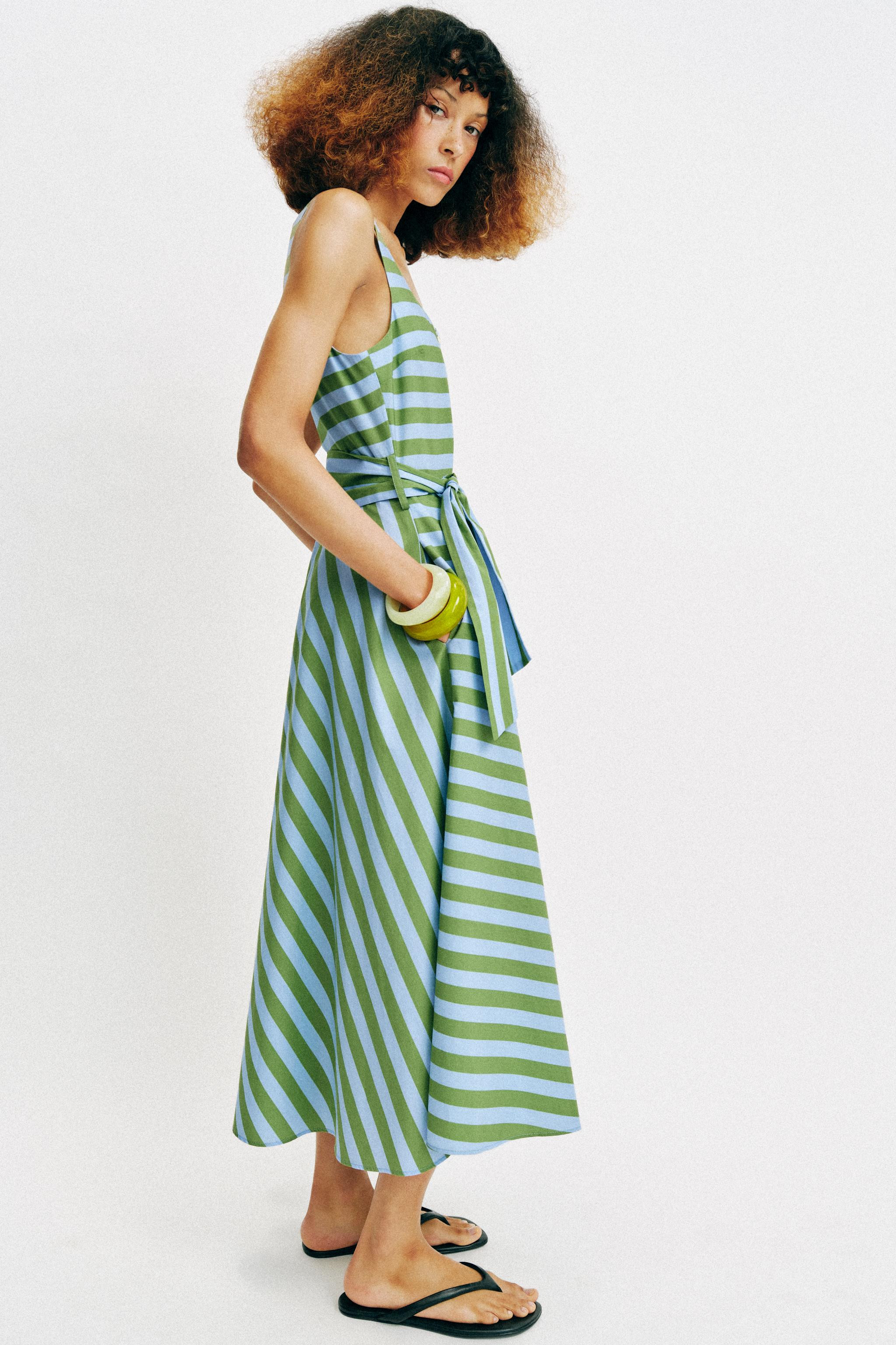 STRIPED MIDI DRESS WITH BELT | Zara UK