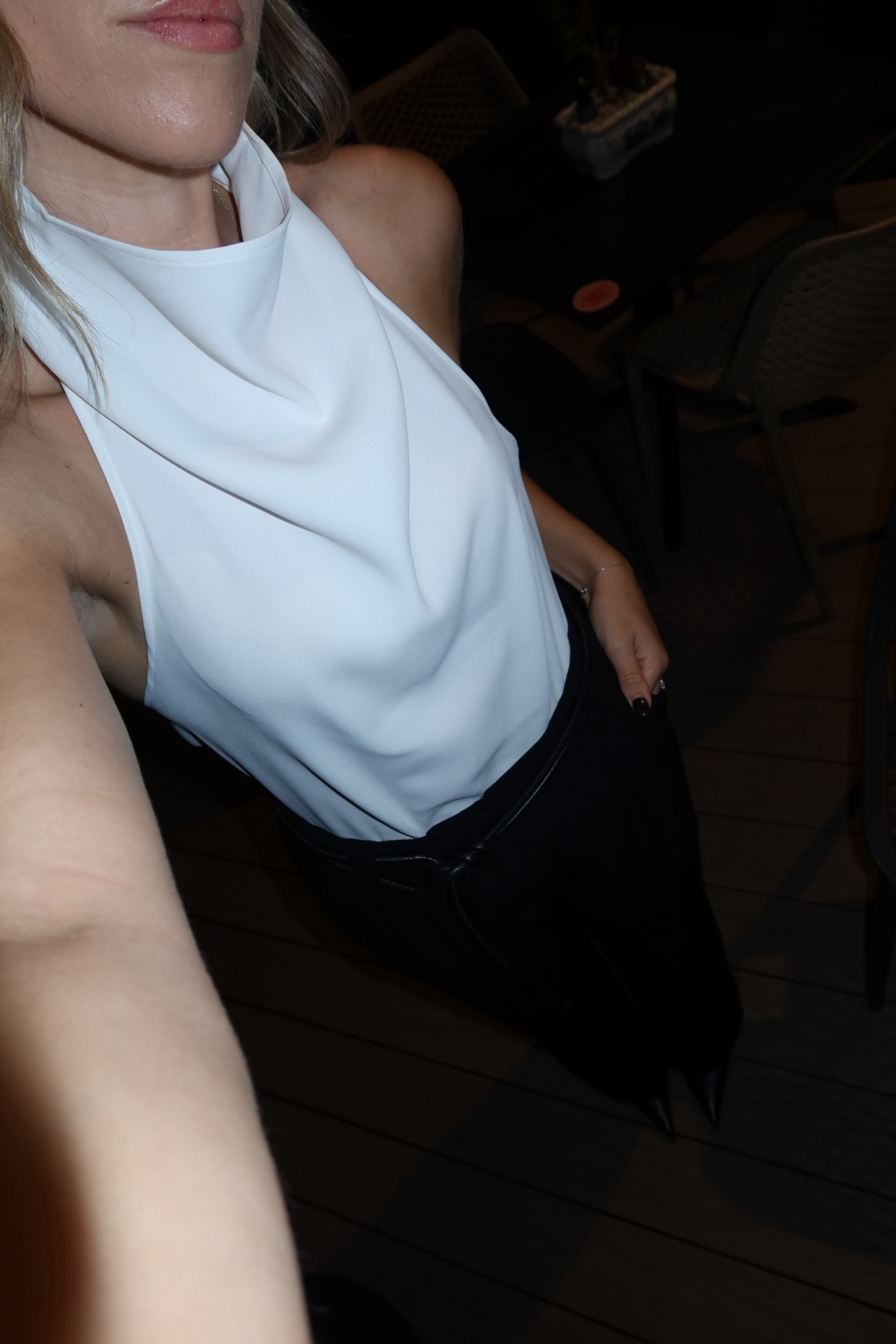 Wearing an 8 in top and pants X