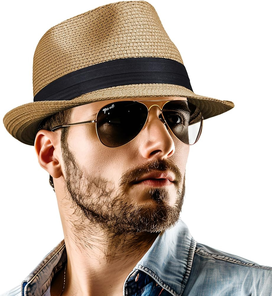 Straw Fedora Hat for Women Men Packable Short Brim Roll Up Trilby Hat Panama Summer Beach Sun Hat... | Amazon (US)