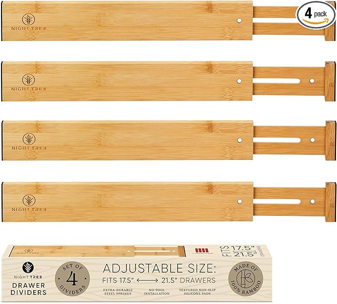Bamboo drawer dividers expandable - wooden dividers separators Spring Loaded Drawer Organizer for... | Amazon (US)