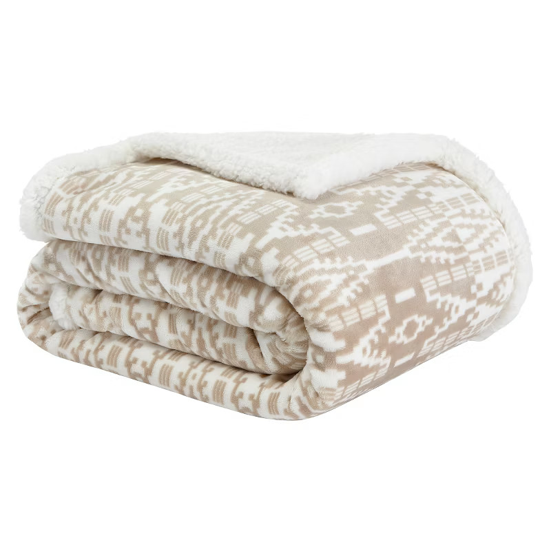 Eddie Bauer 50"x60" San Juan Faux Shearling Reversible Throw Blanket Pearl/Cream: Soft Micro Flee... | Target