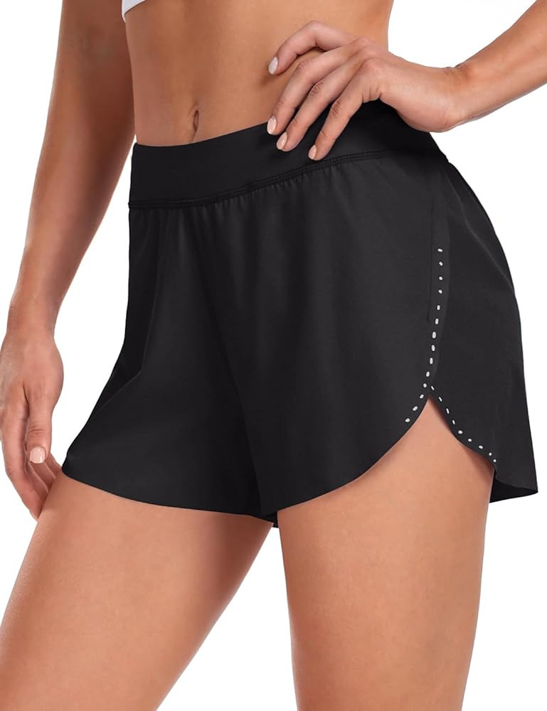 HeyNuts My Pace Running Shorts for Women, Mid Waisted Reflective Athletic Shorts Lined Workout Sh... | Amazon (US)