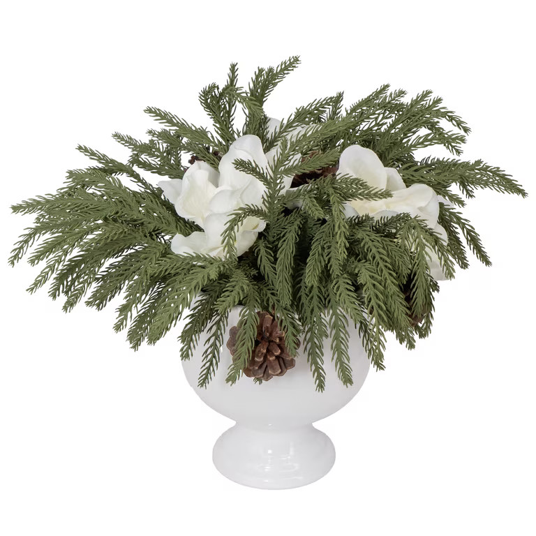 My Texas House Evergreen, Pinecone, and Magnolia Christmas Arrangement in Pot, Green and White, 1... | Walmart (US)