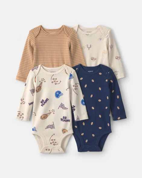 Baby Boy 4-Pack Football Long-Sleeve Multipack Bodysuits | Carter's Inc
