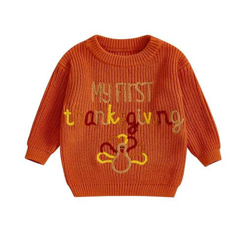 Muspeczenith My First Thanksgiving Baby Outfit Infant Girl Boy Long Sleeve Knit Thanksgiving Sweater Fall Winter Clothes Orange | Amazon (US)