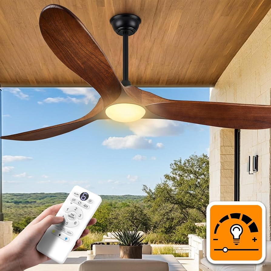 52 Inch Ceiling Fans with Lights and Remote Control, Outdoor Ceiling Fan with Light Solid Wood 3 ... | Amazon (US)