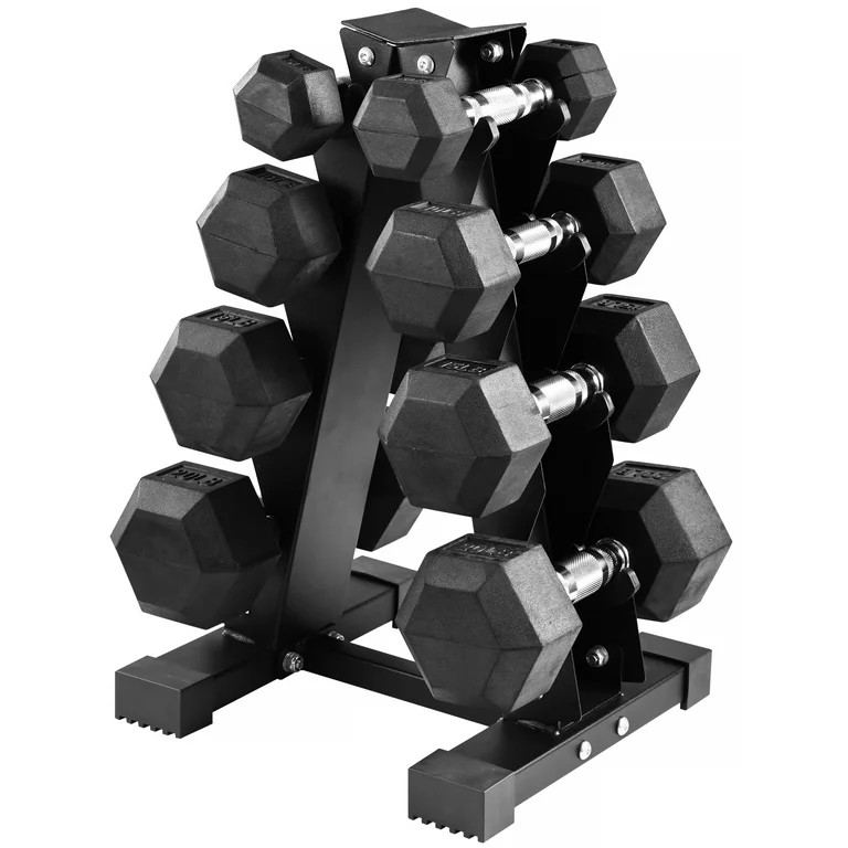 BalanceFrom 100LB Rubber Coated Hex Dumbbell Weight Set with A-Frame Rack, 5-20 lbs Pairs | Walmart (US)