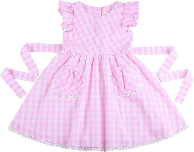 Flofallzique Girls Gingham Dress Summer Plaid Casual Toddler Sundress with Pockets | Amazon (US)