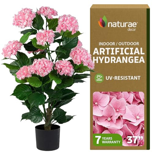 Naturae Decor Pink Hydrangea Artificial Plant 37” in Black Pot – Lifelike & Elegant Indoor & Outdoor Artificial Plants for Front Porch Decor | Amazon (US)