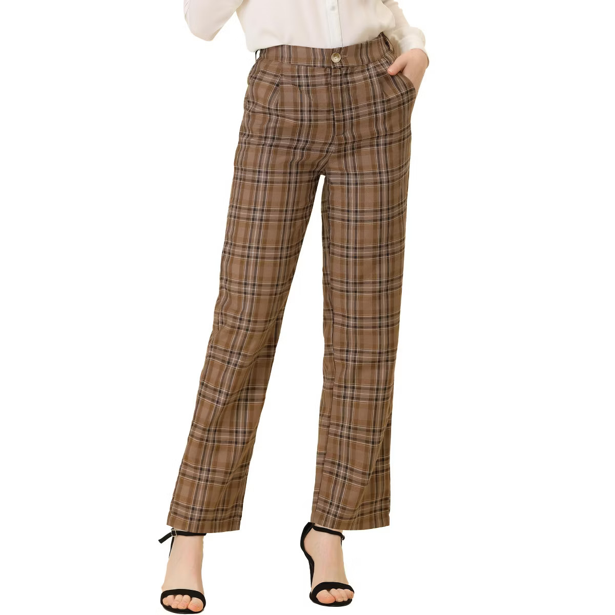 Allegra K Women's Plaid Elastic Waist Casual Work Office Long Trousers | Target