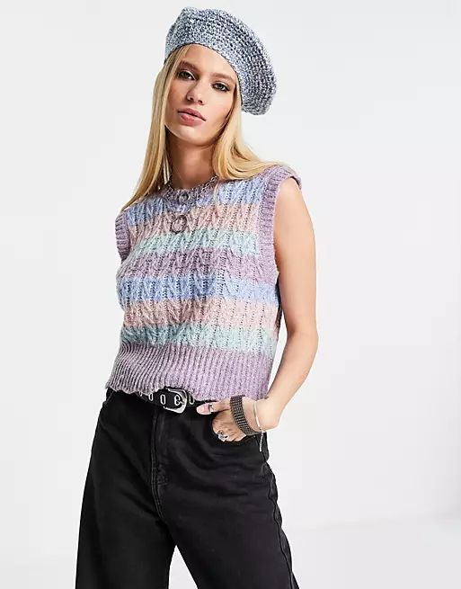 Only cropped cable knitted vest in lilac & multicoloured stripe | ASOS (Global)