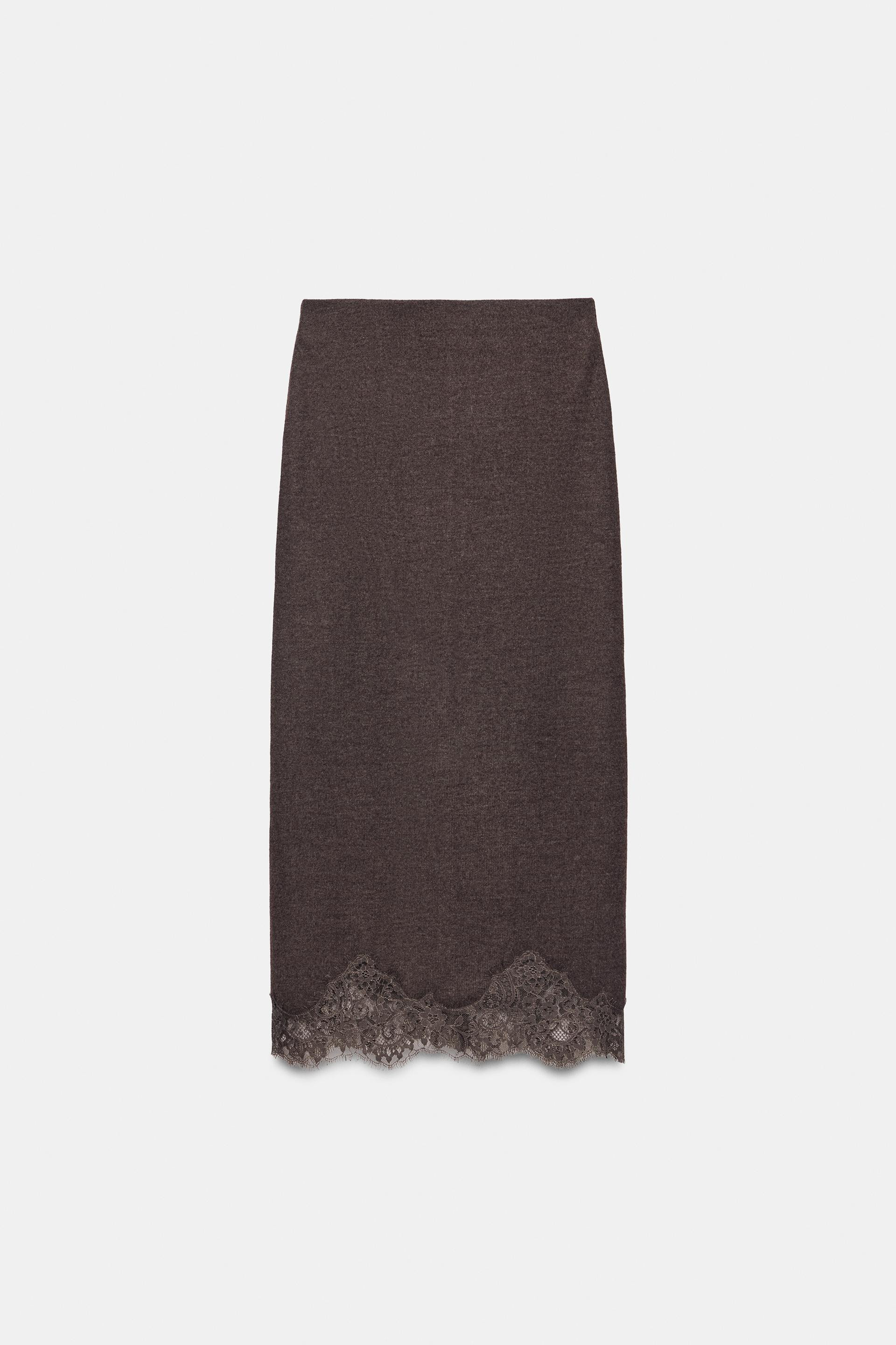Zara - Soft Lace Skirt - Dark Gray - M - Woman | Zara US