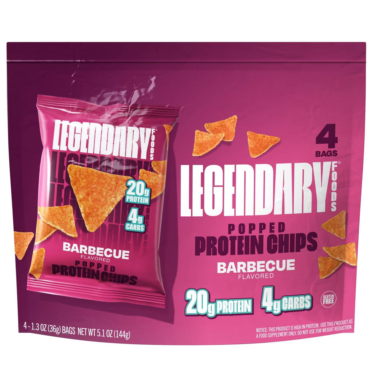 Legendary Foods Gluten Free and Keto Friendly Popped Protein Chips - BBQ - 5.1oz/4ct | Target