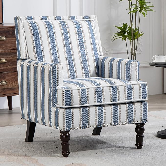 Yogald Vintage Striped Accent Armchair Set of 2, Comfy Upholstered Reading Chair with Nail-Head T... | Amazon (US)