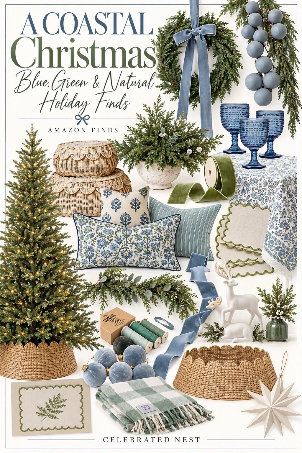 Coastal Christmas with a Serena & Lily-inspired twist! Think soft blues, fresh greens, woven textures, and timeless holiday details. I’ve rounded up my favorite Amazon finds to create this relaxed, elegant Christmas look!