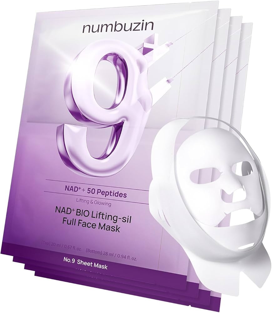 numbuzin No.9 Sheet Mask | NAD+ BIO Lifting-sil Full Face Mask | Improves Jawline, Jowls, Wrinkle... | Amazon (US)
