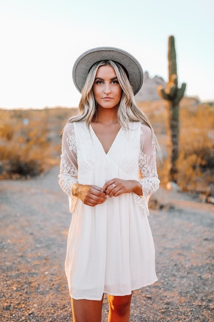 Button Detail Lace Empire White Dress | Magnolia Boutique