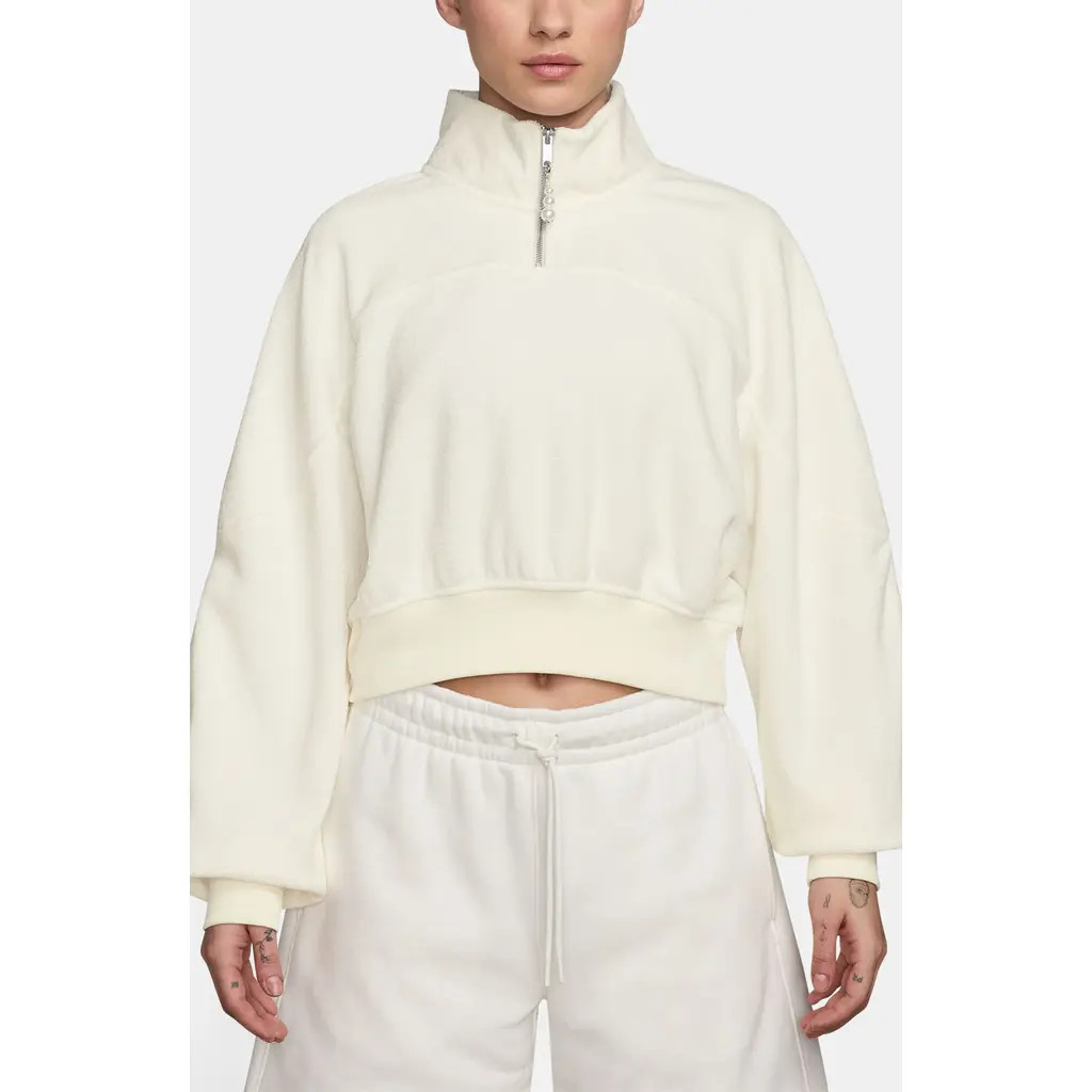 Jordan Flight Fleece Quarter Zip Crop Sweatshirt in Sail/sail at Nordstrom, Size Large | Nordstrom