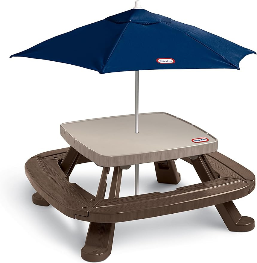 Little Tikes Fold 'n Store Picnic Table with Market Umbrella, Brown (632433M) | Amazon (US)