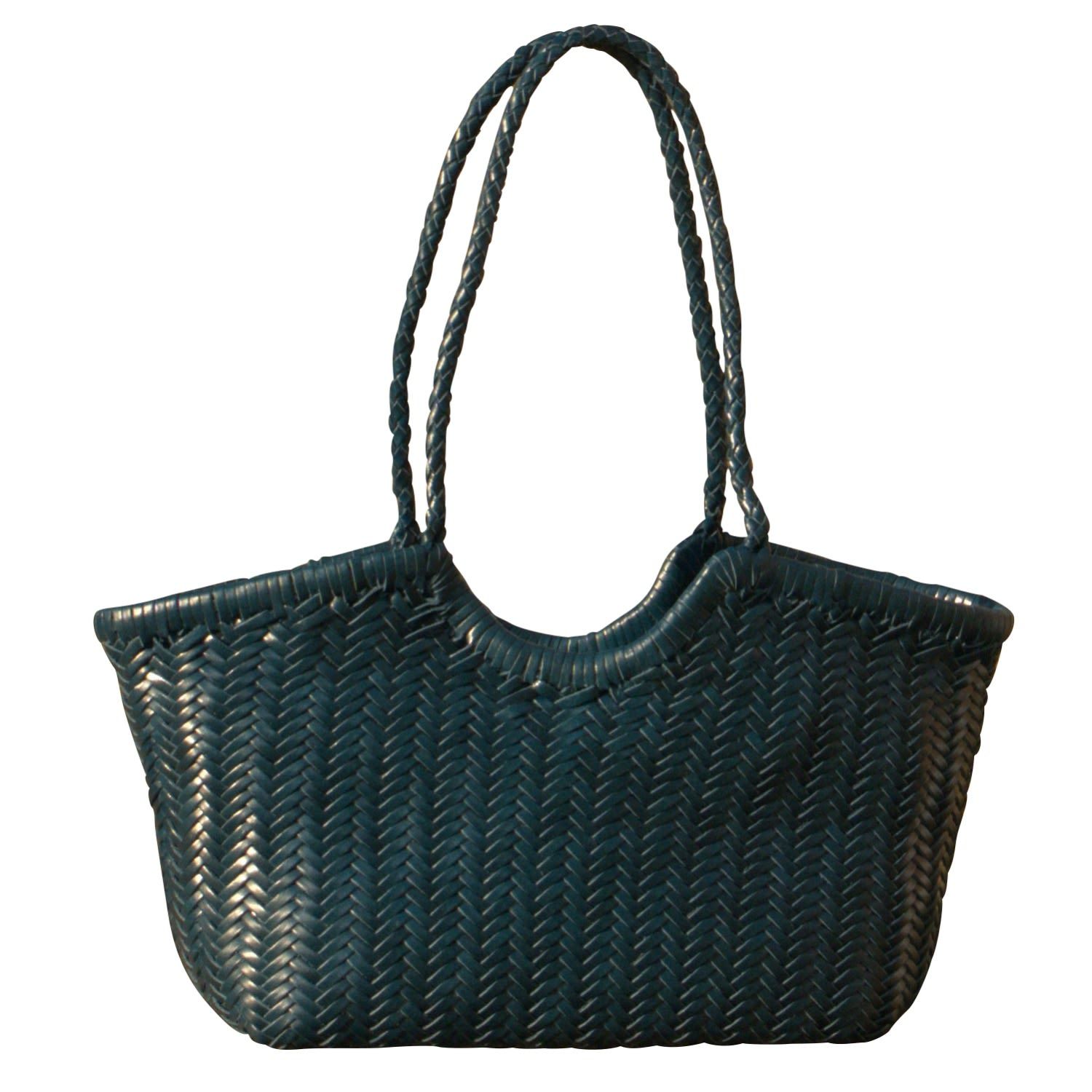 Woven Leather Handbag In Zigzag Pattern 'Vittoria' - Navy | Wolf & Badger (US)