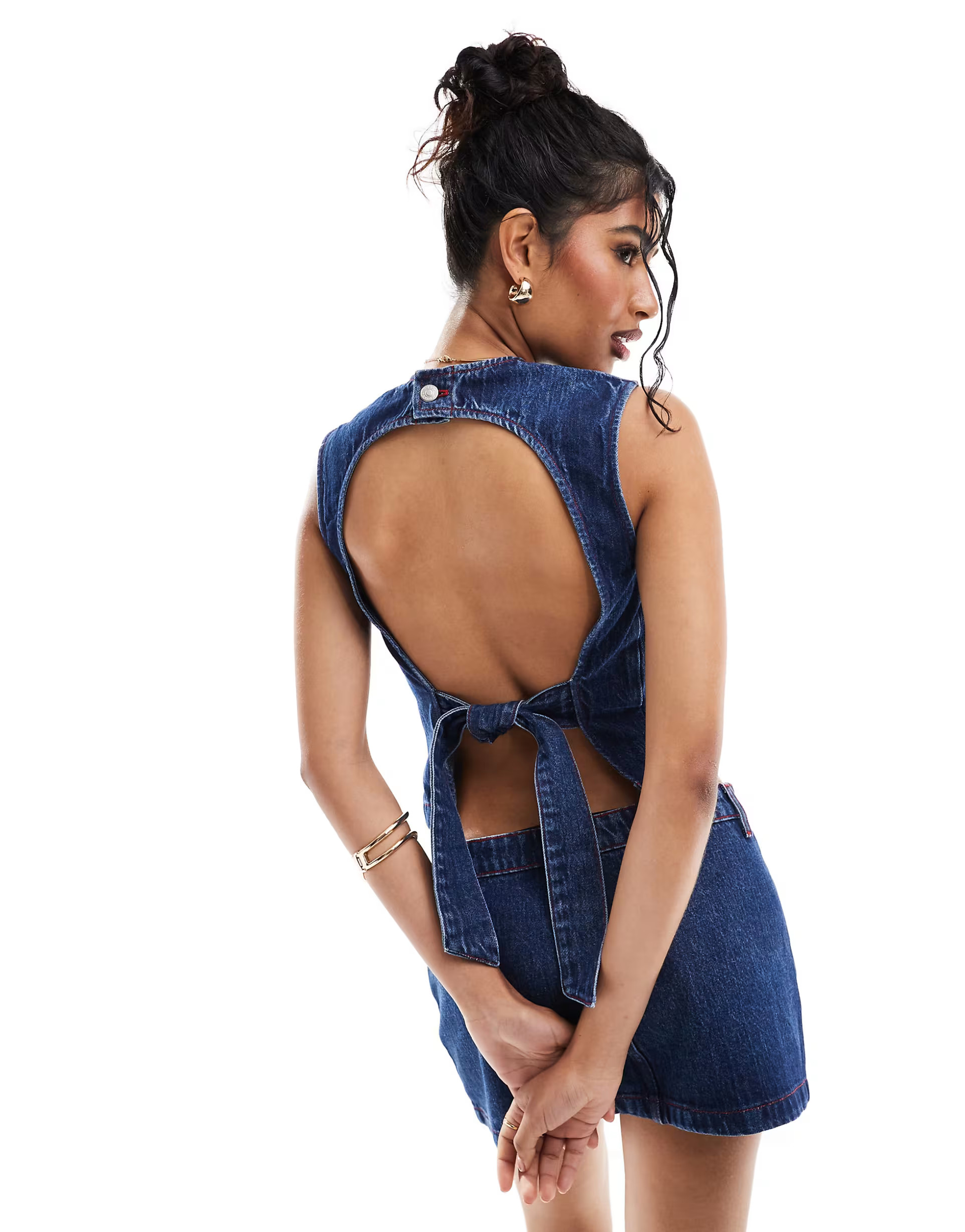 ASOS DESIGN denim bow back top in indigo | ASOS | ASOS (Global)