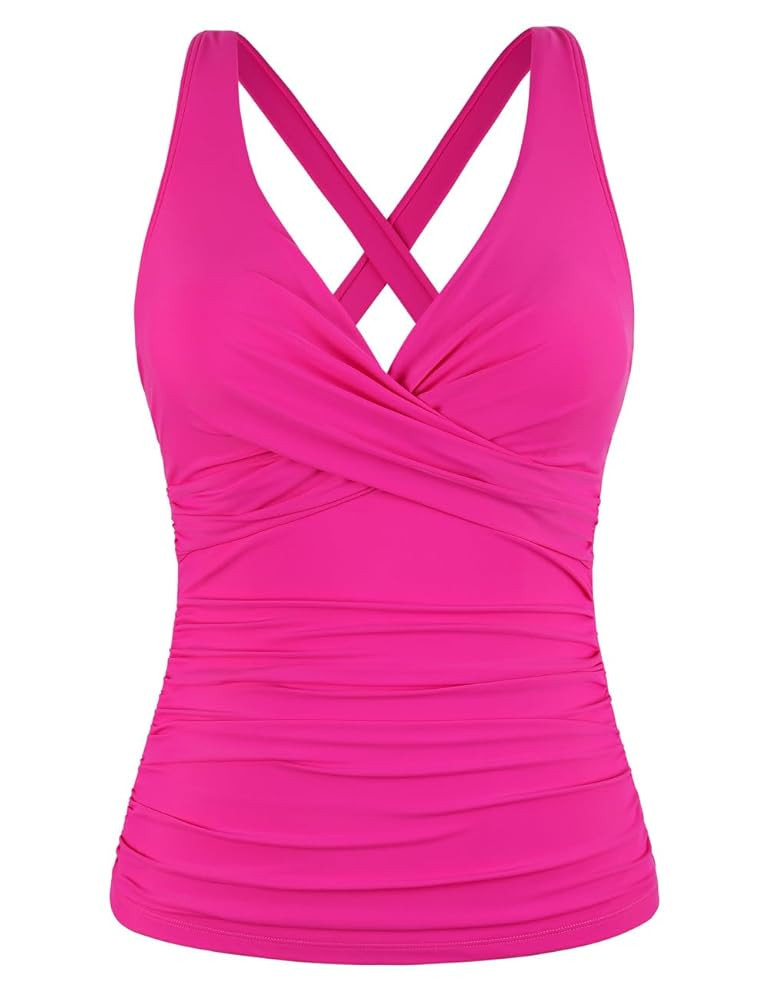 Hilor Women's Underwire Tankini Top Tummy Control Bathing Suits Sexy V Neck Crossover Swim Top On... | Amazon (US)