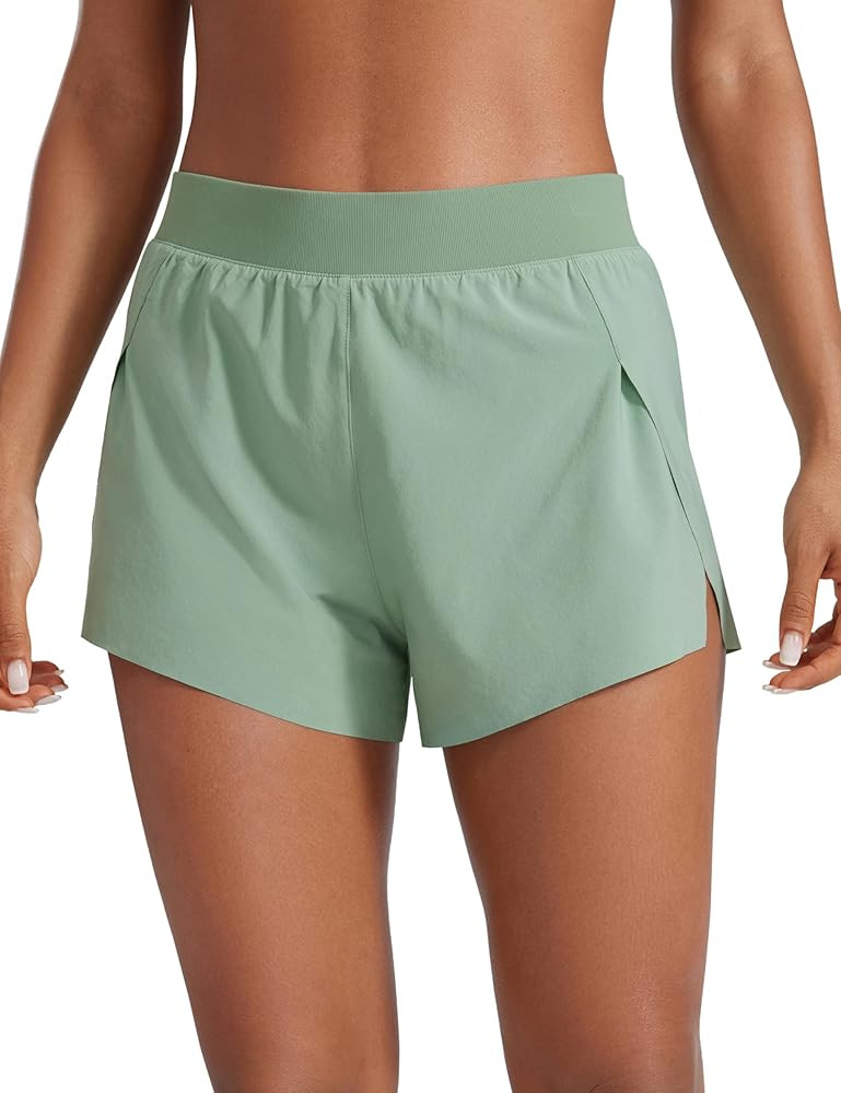 CRZ YOGA Running Shorts for Women High Waisted V Split for Gym Workout Athletic Track with Liner ... | Amazon (US)