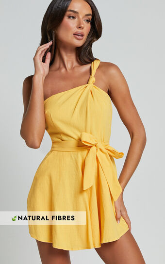 Liliosa Playsuit - One Shoulder Knot Detail Playsuit in Mango | Showpo (US, UK & Europe)