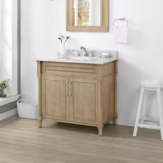Aberdeen 36 in. x 22 in. D x 34.5 in. H Bath Vanity in Antique Oak with White Carrara Marble Top | The Home Depot