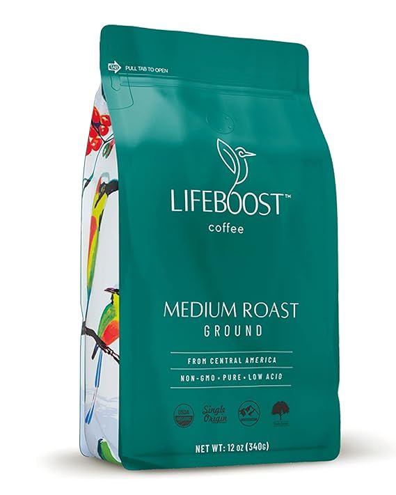 Lifeboost Coffee Ground Medium Roast Coffee - Low Acid Single Origin USDA Organic Coffee - Non-GM... | Amazon (US)