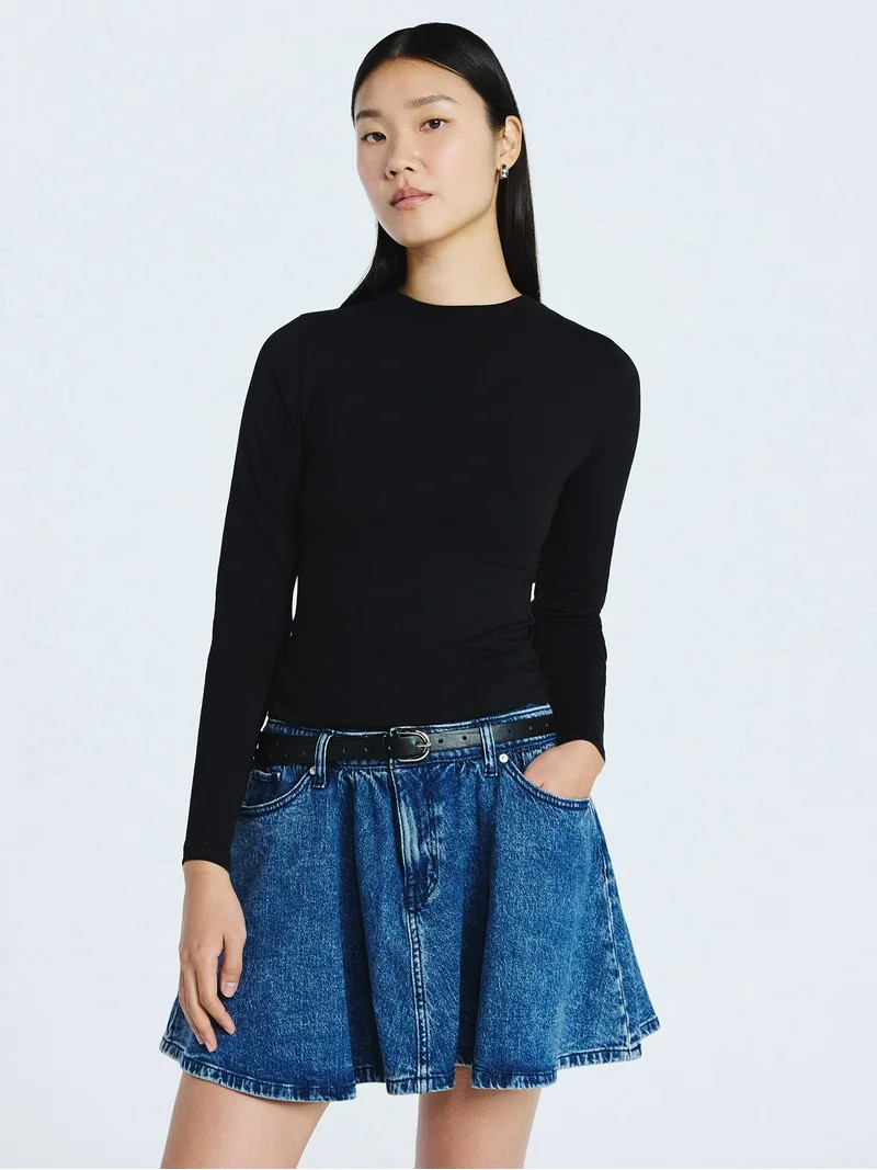 Scoop Women’s Stretch Cotton Blend Crewneck Tee with Long Sleeves, Sizes XS-XXL | Walmart (US)