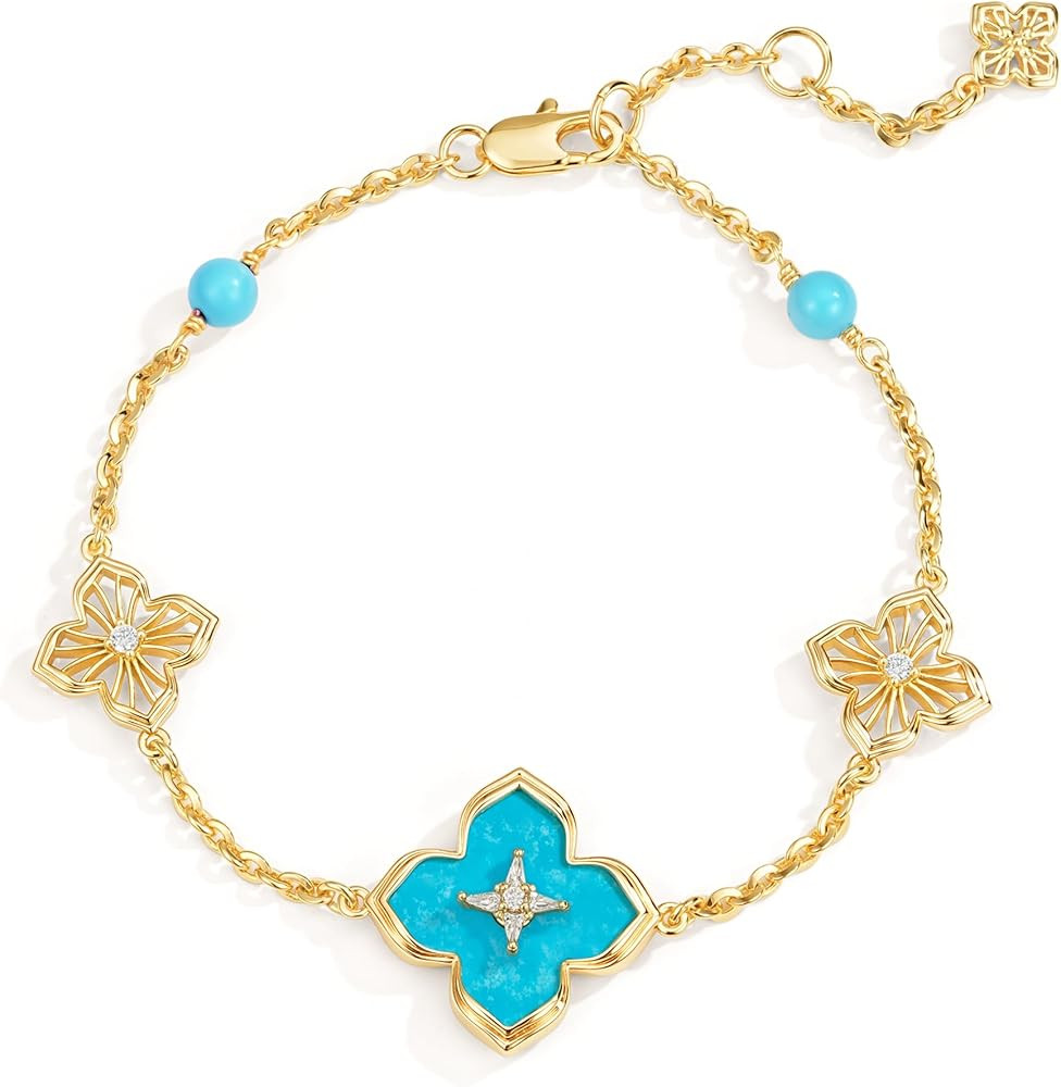 FETERO Gold Bracelets for Women Trendy, Dainty 14K Gold Plated Charm Clover Bracelet 2 Sided Luck... | Amazon (US)